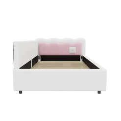 Canapé-lit 140x190 cm convertible en tissu avec coffre de rangement, style contemporain, accoudoirs rembourrés><noscript><img width=
