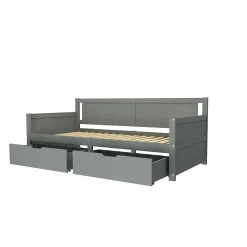 Redom Canapé-lit 90x200 cm en bois massif avec deux étagères structure solide gris* Lit Avec Rangement
