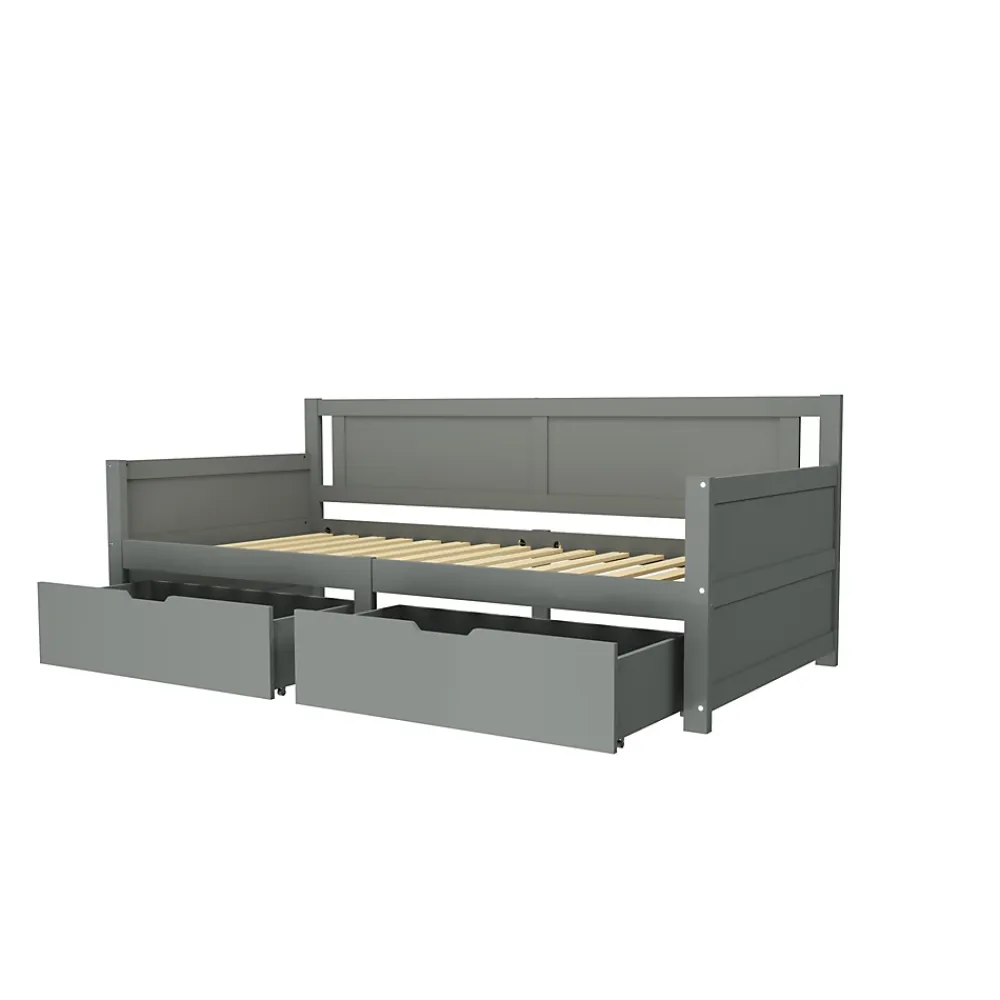 Redom Canapé-lit 90x200 cm en bois massif avec deux étagères structure solide gris* Lit Avec Rangement
