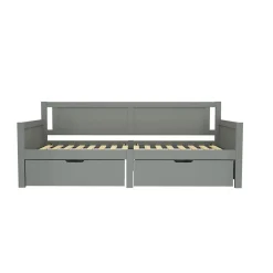 Redom Canapé-lit 90x200 cm en bois massif avec deux étagères structure solide gris* Lit Avec Rangement