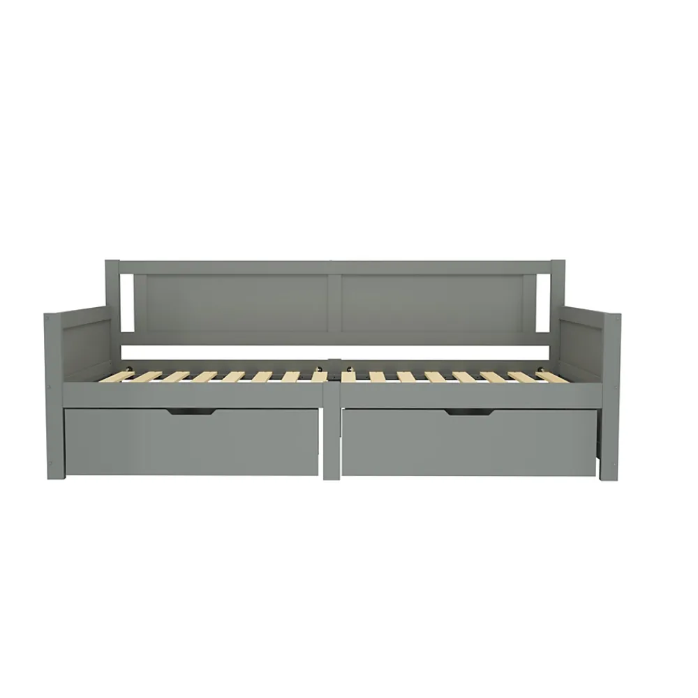 Redom Canapé-lit 90x200 cm en bois massif avec deux étagères structure solide gris* Lit Avec Rangement