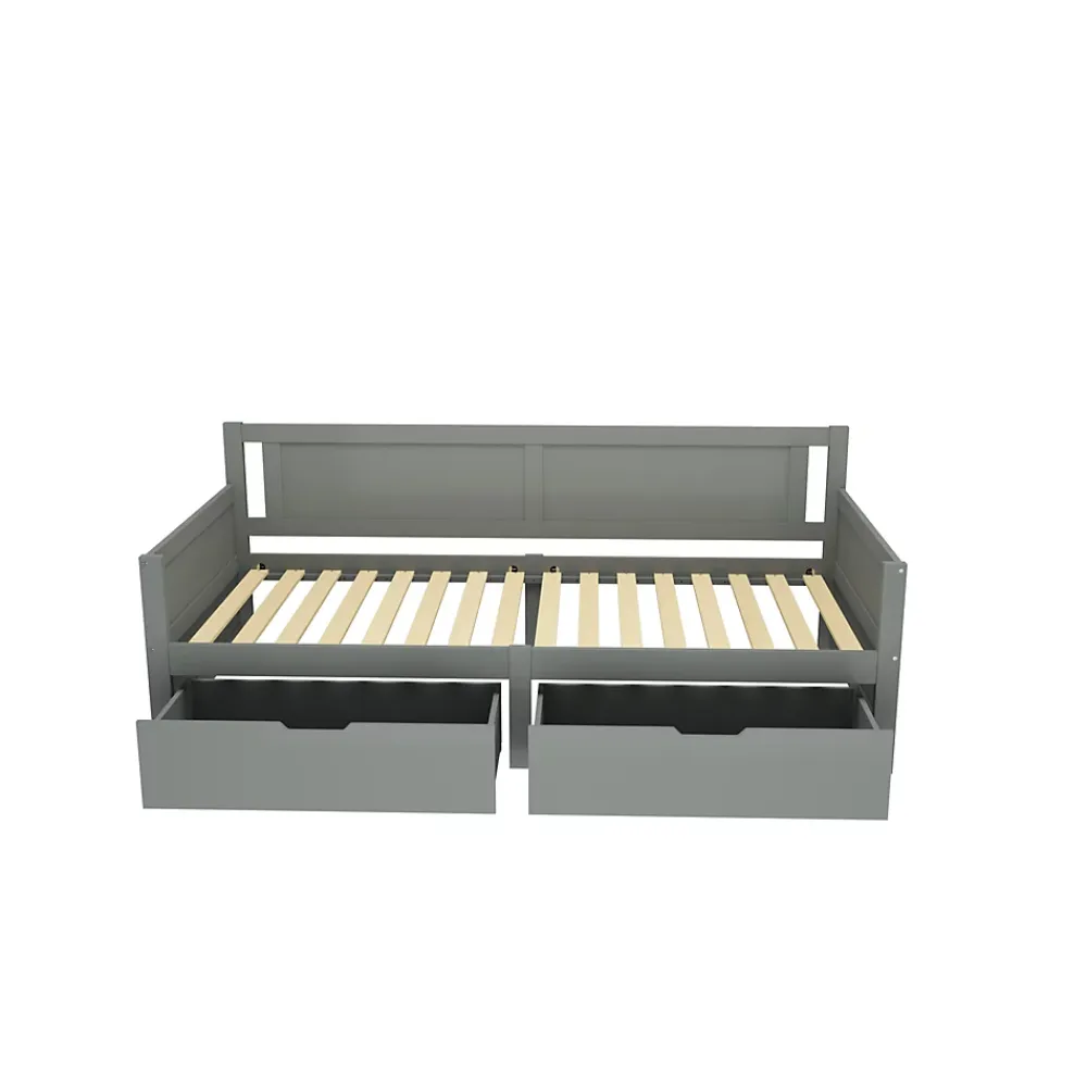 Redom Canapé-lit 90x200 cm en bois massif avec deux étagères structure solide gris* Lit Avec Rangement