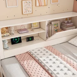 Canapé-lit 140x190cm - lit gigogne - USB et Type-C - rangements - blanc (matelas non inclus)><noscript><img width=