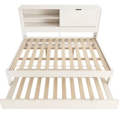 Canapé-lit 140x190cm - lit gigogne - USB et Type-C - rangements - blanc (matelas non inclus)><noscript><img width=