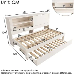 ModernLuxe Canapé-lit 90x190cm - lit gigogne - USB et Type-C - rangements - blanc (matelas non inclus)* Lit Gigogne