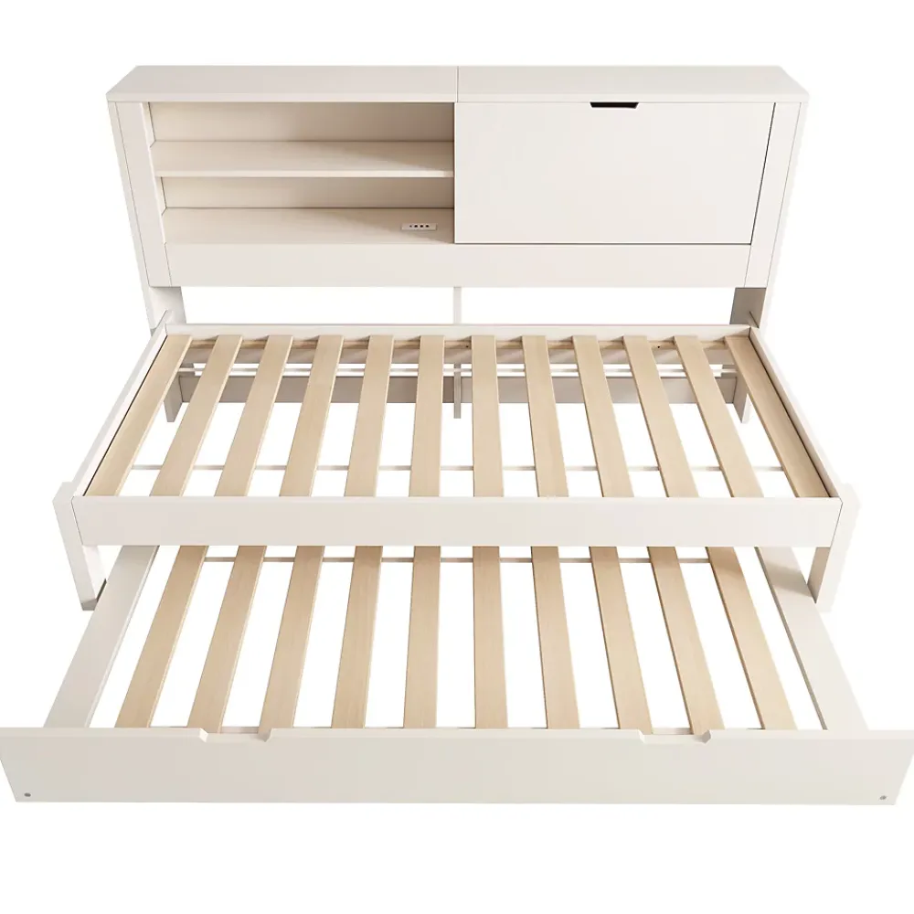 ModernLuxe Canapé-lit 90x190cm - lit gigogne - USB et Type-C - rangements - blanc (matelas non inclus)* Lit Gigogne