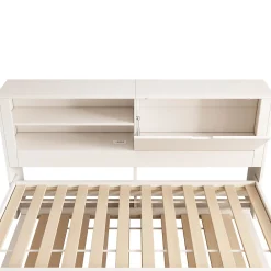 ModernLuxe Canapé-lit 90x190cm - lit gigogne - USB et Type-C - rangements - blanc (matelas non inclus)* Lit Gigogne