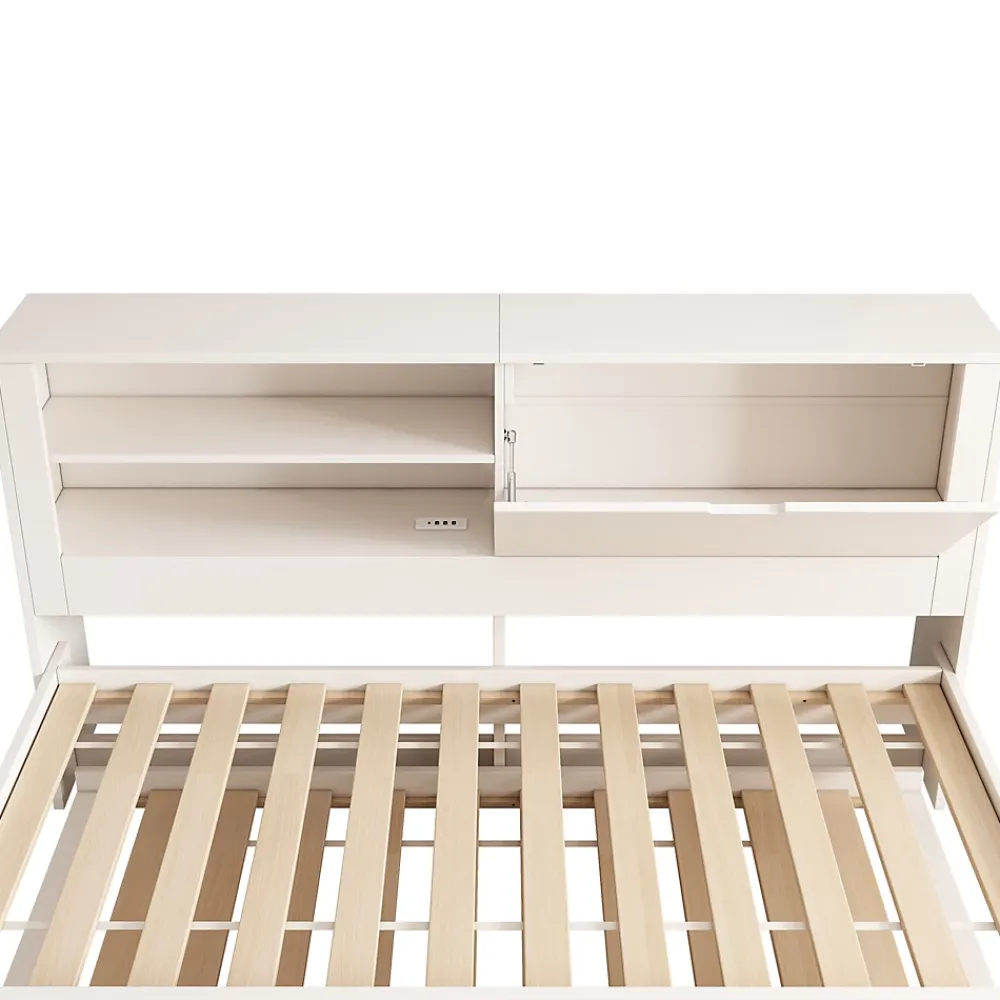 ModernLuxe Canapé-lit 90x190cm - lit gigogne - USB et Type-C - rangements - blanc (matelas non inclus)* Lit Gigogne