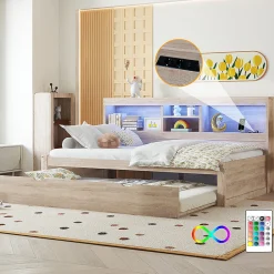 Canapé-lit 90x200cm LED télécommandé rangement prise/USB sans matelas naturel>Blackcolors Hot