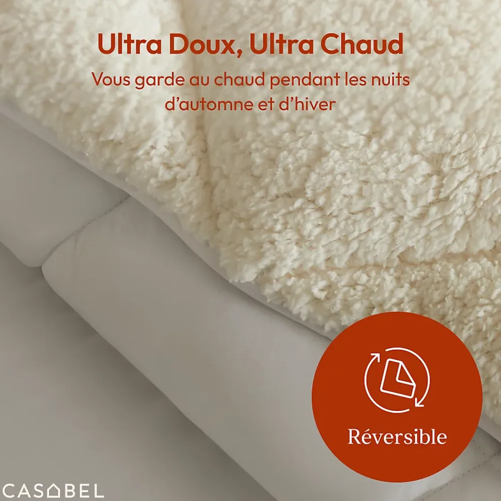 Casabel Couette Sherpa 220x240 cm 450 gsm Reversible Face Sherpa ou Microfibre Respirante Thermoregulative Lavable* Couette