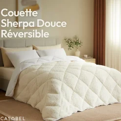 Casabel Couette Sherpa 220x240 cm 450 gsm Reversible Face Sherpa ou Microfibre Respirante Thermoregulative Lavable* Couette