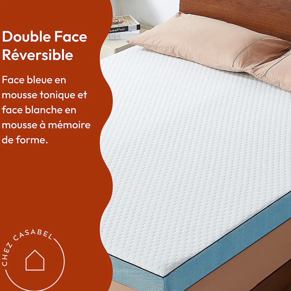 Surmatelas 140 x 190 cm Mémoire de Forme - 7 cm d'épaisseur - Confort Moelleux ou Tonique, Double Face avec Housse Respira>Casabel Outlet