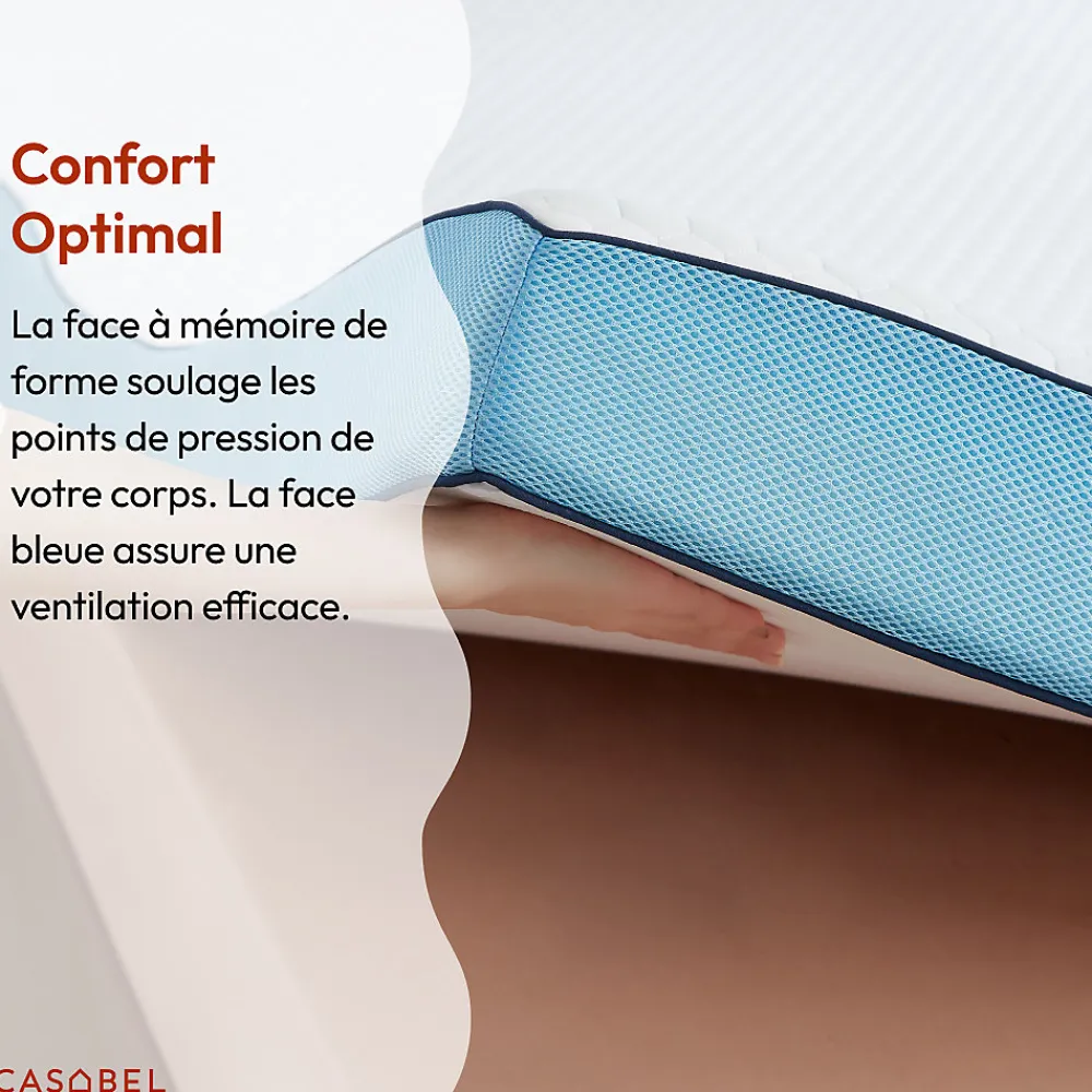 Surmatelas 140 x 190 cm Mémoire de Forme - 7 cm d'épaisseur - Confort Moelleux ou Tonique, Double Face avec Housse Respira>Casabel Outlet