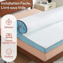 Surmatelas 140 x 190 cm Mémoire de Forme - 7 cm d'épaisseur - Confort Moelleux ou Tonique, Double Face avec Housse Respira><noscript><img width=