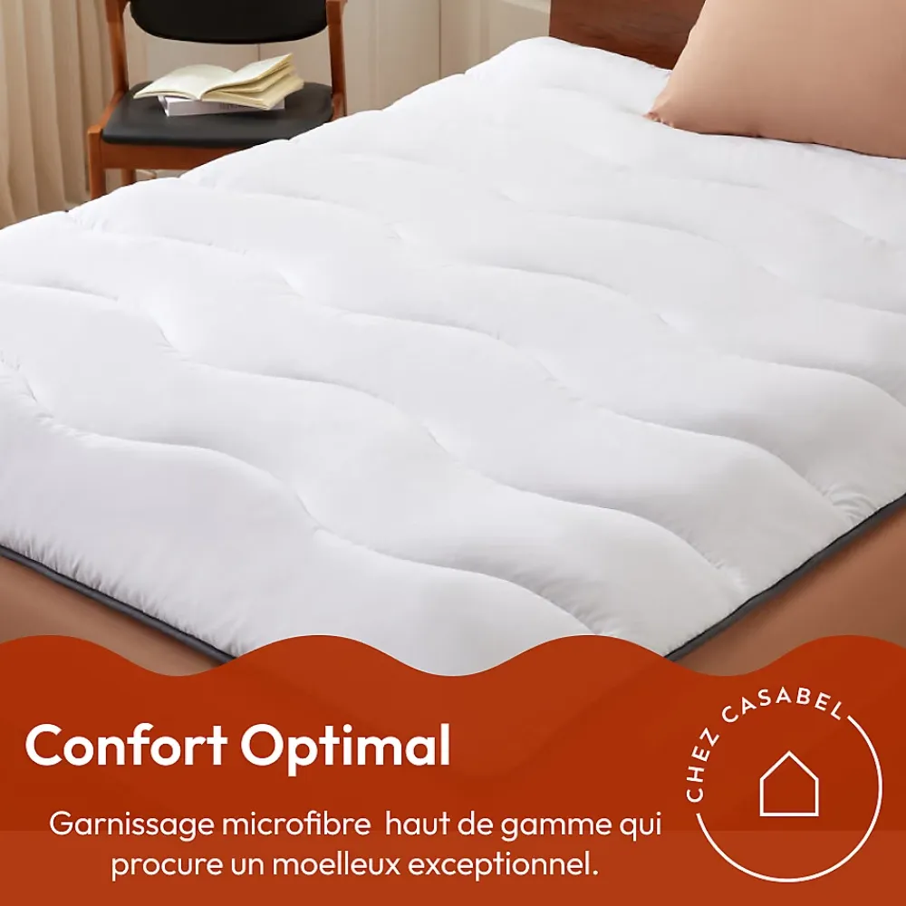 Casabel Surmatelas 120x195 cm en Microfibre Rerspirante, Ultra Moelleux, Anti-Acariens, Liseré Gris, Idéal Matelas 2 places* Surmatelas