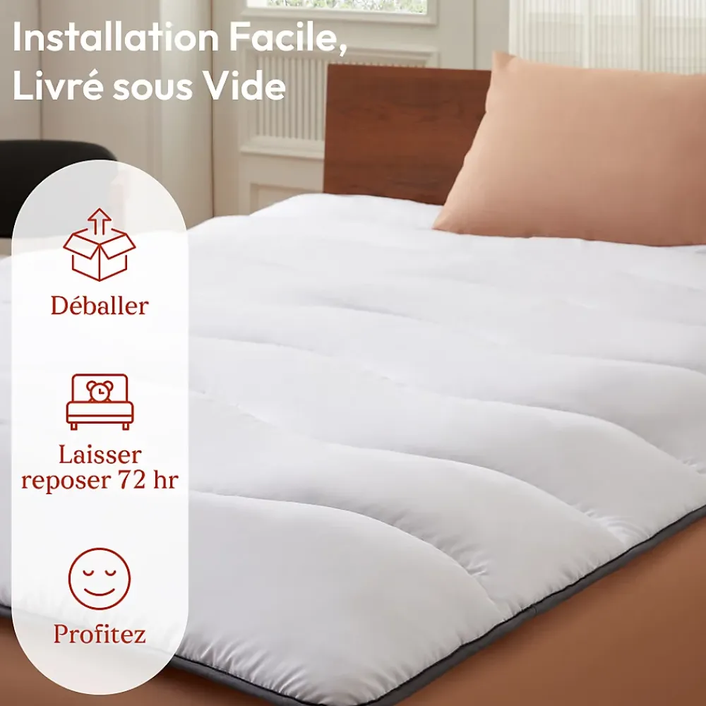 Casabel Surmatelas 120x195 cm en Microfibre Rerspirante, Ultra Moelleux, Anti-Acariens, Liseré Gris, Idéal Matelas 2 places* Surmatelas