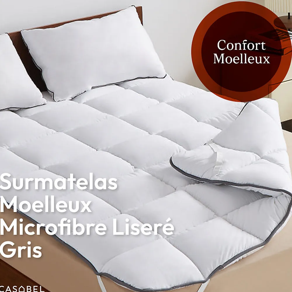 Surmatelas 140x190 cm 600gsm Extra Moelleux Microfibre Respirante Matelassage Confort 4 Elastiques d Angle>Casabel