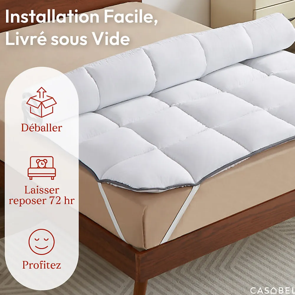 Surmatelas 140x190 cm 600gsm Extra Moelleux Microfibre Respirante Matelassage Confort 4 Elastiques d Angle>Casabel