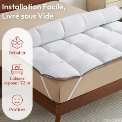 Surmatelas 160x200 cm 600gsm Extra Moelleux Microfibre Respirante Matelassage Confort 4 Elastiques d Angle><noscript><img width=