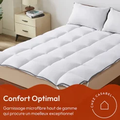 Casabel Surmatelas 120x195 cm 600gsm Extra Moelleux Microfibre Respirante Matelassage Confort 4 Elastiques d Angle* Surmatelas