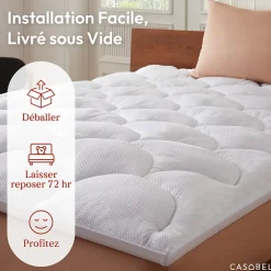 Casabel Surmatelas 140x200 cm Microfibre Rafraichissante 600 GSM 4 cm Epaisseur Fixation Elastique 1-2 Personne* Surmatelas