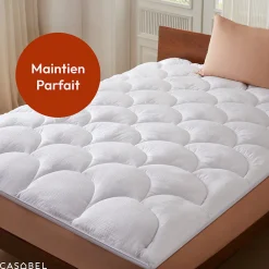 Casabel Surmatelas 140x200 cm Microfibre Rafraichissante 600 GSM 4 cm Epaisseur Fixation Elastique 1-2 Personne* Surmatelas