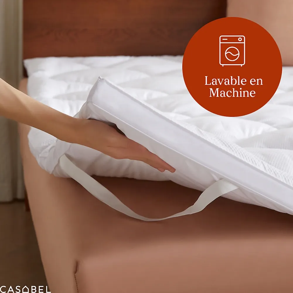 Casabel Surmatelas 140x200 cm Microfibre Rafraichissante 600 GSM 4 cm Epaisseur Fixation Elastique 1-2 Personne* Surmatelas