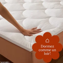 Casabel Surmatelas 180x200 cm Microfibre Rafraichissante 600 GSM 4 cm Epaisseur Fixation Elastique 1-2 Personne* Surmatelas
