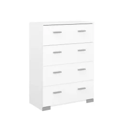 Parisot Chambre complete BOSTON : Lit adulte 140x190 + Commode + 1 Chevet - Décor blanc - Fabriqué en France* Ensemble Sommier Et Matelas