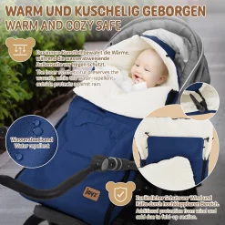 Joyz Chancelière pour poussette bébé 94x48x10 cm bleu en polyester imperméable lavable à 40 grades* Couverture