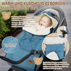 Joyz Chancelière pour poussette bébé 94x48x10 cm bleu jeans en polyester imperméable lavable à 40 grades* Couverture