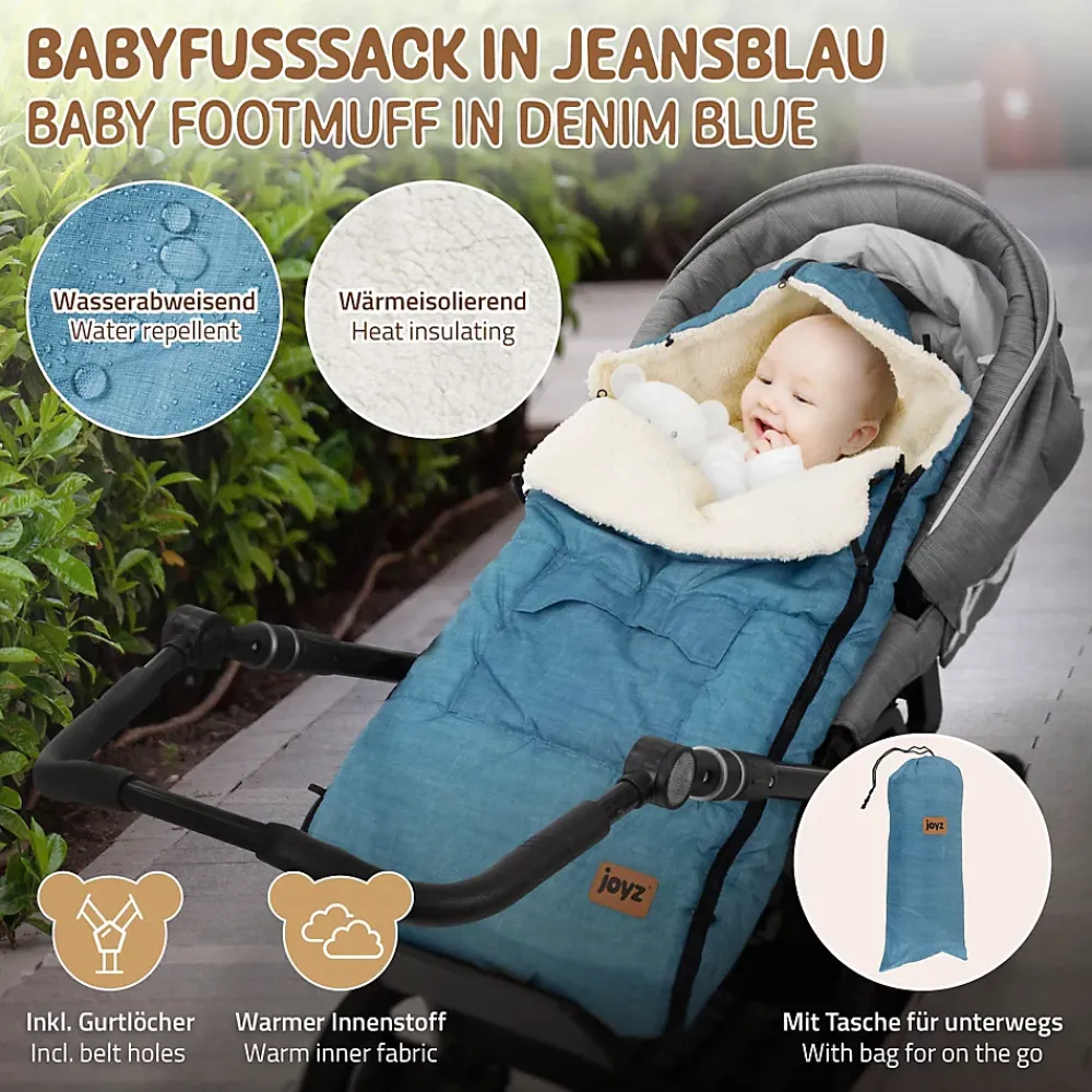 Joyz Chancelière pour poussette bébé 94x48x10 cm bleu jeans en polyester imperméable lavable à 40 grades* Couverture