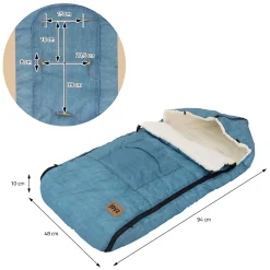 Joyz Chancelière pour poussette bébé 94x48x10 cm bleu jeans en polyester imperméable lavable à 40 grades* Couverture
