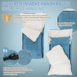 Joyz Chancelière pour poussette bébé 94x48x10 cm bleu jeans en polyester imperméable lavable à 40 grades* Couverture