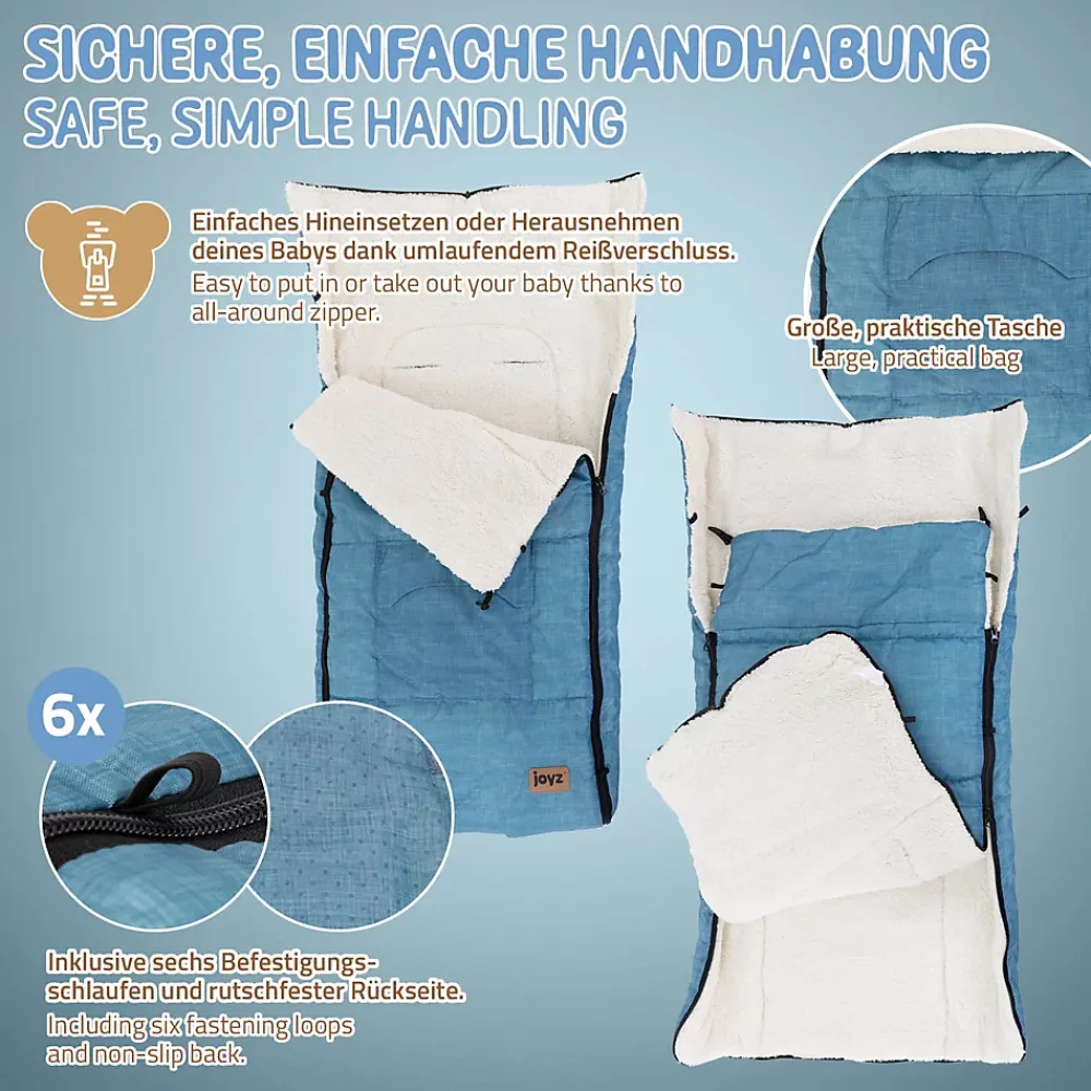 Joyz Chancelière pour poussette bébé 94x48x10 cm bleu jeans en polyester imperméable lavable à 40 grades* Couverture