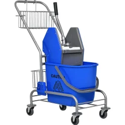 Chariot de lavage chariot de nettoyage professionnel en acier presse à mâchoire seau + rangements bleu>Homcom Best