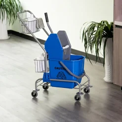 Chariot de lavage chariot de nettoyage professionnel en acier presse à mâchoire seau + rangements bleu>Homcom Best