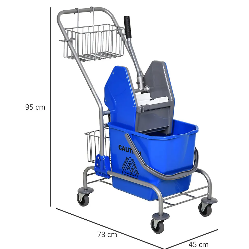 Chariot de lavage chariot de nettoyage professionnel en acier presse à mâchoire seau + rangements bleu>Homcom Best