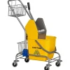 Chariot de lavage chariot de nettoyage professionnel en acier presse à mâchoire seau + rangements jaune>Homcom Hot