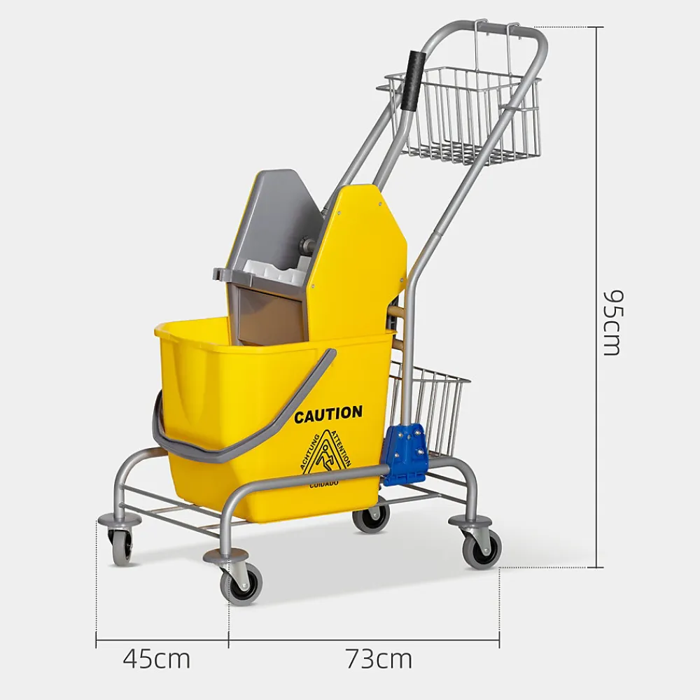 Chariot de lavage chariot de nettoyage professionnel en acier presse à mâchoire seau + rangements jaune>Homcom Hot