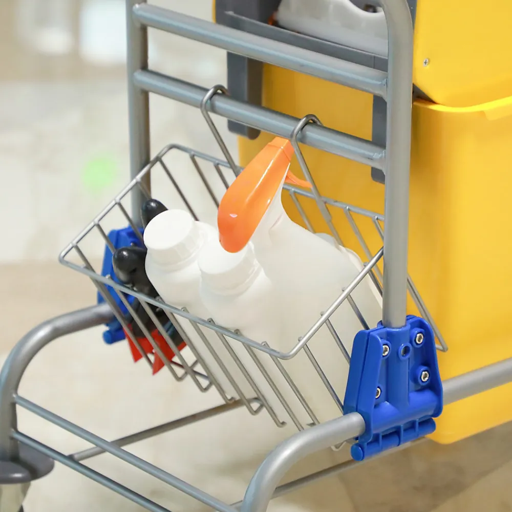 Chariot de lavage chariot de nettoyage professionnel en acier presse à mâchoire seau + rangements jaune>Homcom Hot
