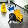 Homcom Chariot de lavage chariot de nettoyage professionnel presse à mâchoire 2 seaux + rangement jaune bleu* Seau, Bassine, Récipient De Ménage