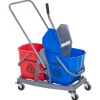 Chariot de lavage chariot de nettoyage professionnel presse à mâchoire 2 seaux 25 L 73L x 45l x 92H cm plastique gris bleu rouge>Homcom Clearance