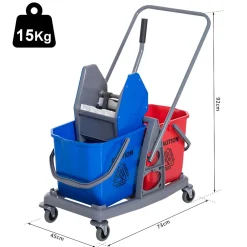 Chariot de lavage chariot de nettoyage professionnel presse à mâchoire 2 seaux 25 L 73L x 45l x 92H cm plastique gris bleu rouge><noscript><img width=