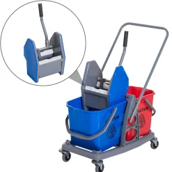 Chariot de lavage chariot de nettoyage professionnel presse à mâchoire 2 seaux 25 L 73L x 45l x 92H cm plastique gris bleu rouge><noscript><img width=