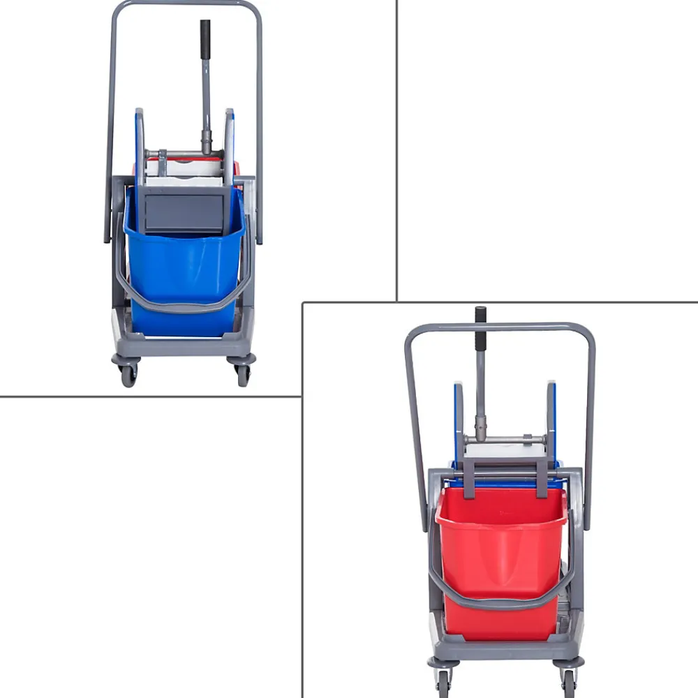 Chariot de lavage chariot de nettoyage professionnel presse à mâchoire 2 seaux 25 L 73L x 45l x 92H cm plastique gris bleu rouge>Homcom Clearance