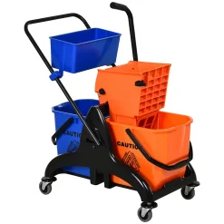 Homcom Chariot de lavage chariot de nettoyage professionnel presse à mâchoire 2 seaux + rangement orange bleu* Seau, Bassine, Récipient De Ménage
