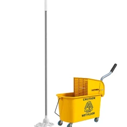 Homcom Chariot de ménage chariot de lavage nettoyage professionnel essoreuse latérale seau 20L poignée et serpillère jaune* Seau, Bassine, Récipient De Ménage