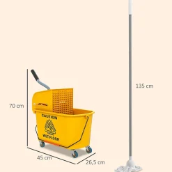 Homcom Chariot de ménage chariot de lavage nettoyage professionnel essoreuse latérale seau 20L poignée et serpillère jaune* Seau, Bassine, Récipient De Ménage