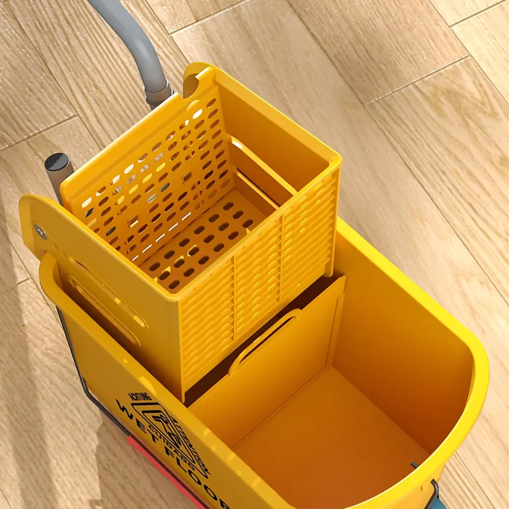 Homcom Chariot de ménage chariot de lavage nettoyage professionnel essoreuse latérale seau 20L poignée et serpillère jaune* Seau, Bassine, Récipient De Ménage